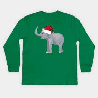 Cute Christmas Elephant Santa Claus Kids Long Sleeve T-Shirt